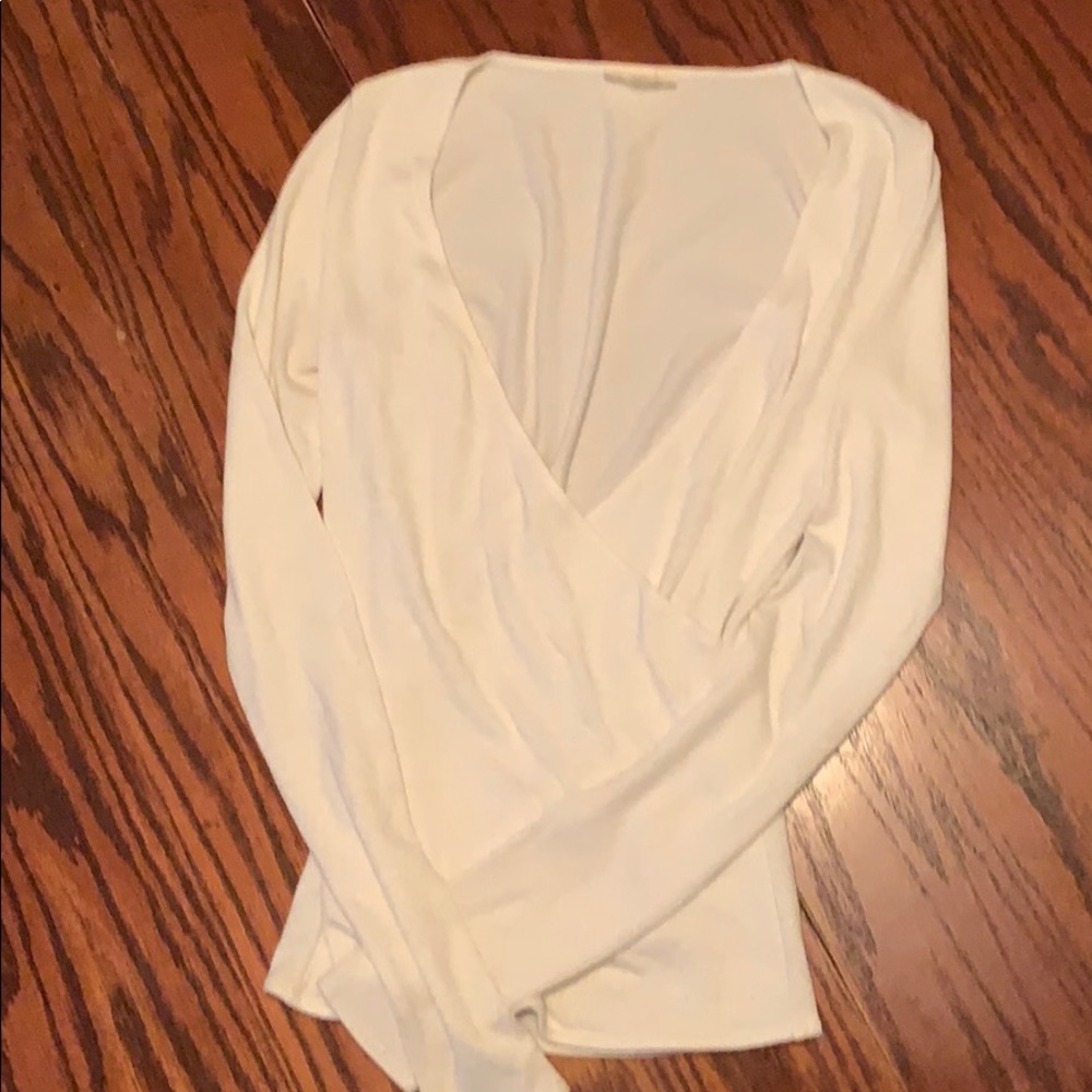 White wrap front sweater